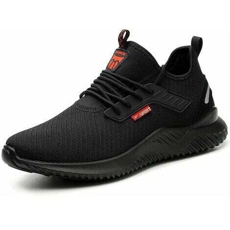 Leichte Sicherheitsschuhe Baustellenschuhe Stahlkappenschutz Atmungsaktiv Rutschfest Sicherheitssneaker Arbeitsschuhe Herren Damen Unisex Größe 43 EU (Schwarz)