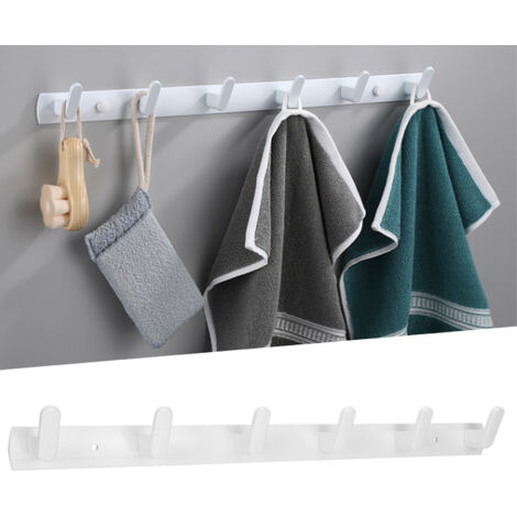 Leichte, wandmontierte Garderobe aus Aluminium mit 6 Haken für Flur, Schlafzimmer und Badezimmer – Modell „Mantelhaken“ in Silber/Weiß