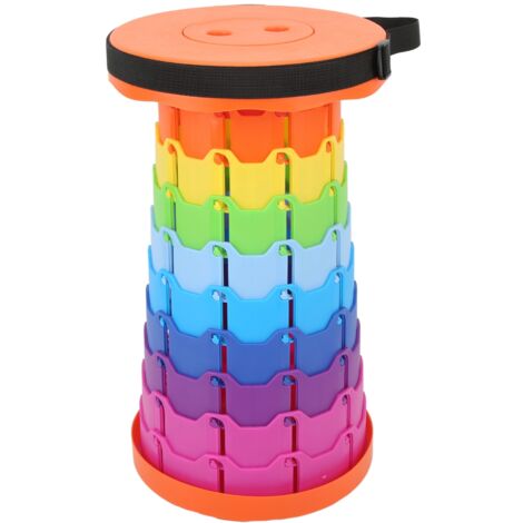 Leichter, faltbarer, tragbarer Teleskophocker für Camping, Angeln, Wandern, Reisen und Gartenarbeit – Regenbogenorange