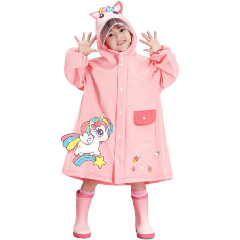 Leichter, wasserdichter Kinderregenmantel mit Kapuze, niedliches Design für Mädchen und Jungen – Größe XL, rosa
