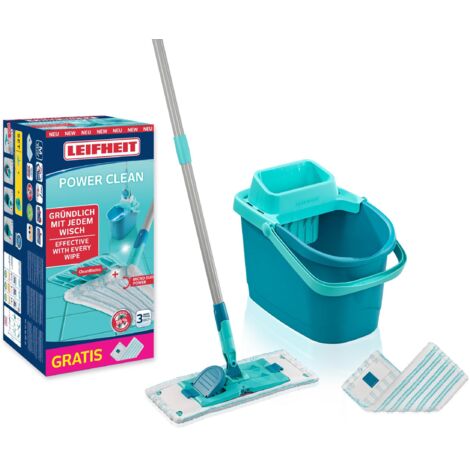 Leifheit Bodenwischer-Komplettset PowerClean M + gratis MicroDuo 33 cm Wischbreite Wischmopp