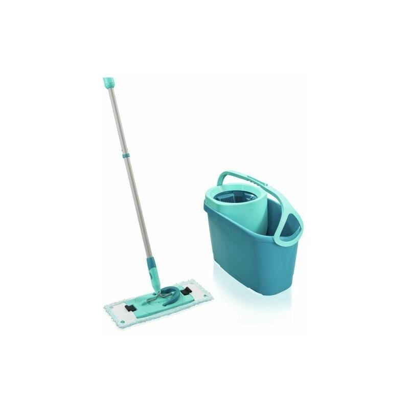 Clean Twist m Ergo 52120 Kit de nettoyage sol - Balai a plat lave sol avec housse 33 cm et seau a essorage rotatif facile - Leifheit