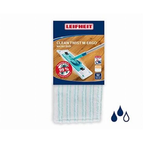 LEIFHEIT Clean Twist M Ergo micro duo 52123 Copertura di ricambio in microfibra per moccio piano, pulisce delicatamente e assorbe