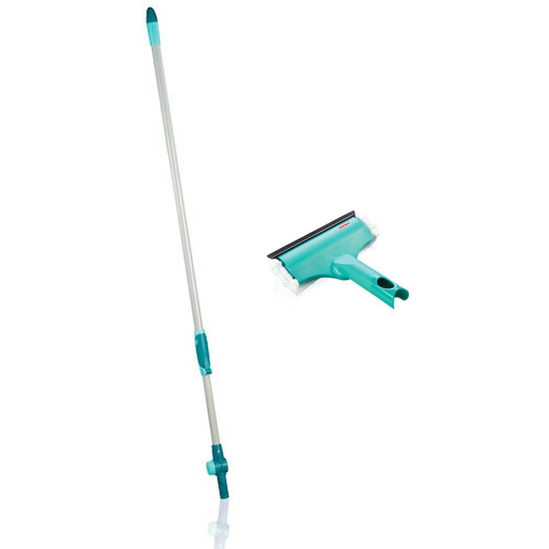 Leifheit - ensemble de nettoyage pour vitre, manche télescopique 190 cm avec articulation + Lave-vitres compact, vert (51127-Click)