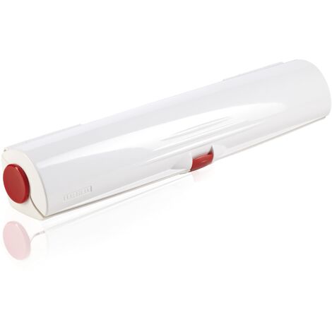 Leifheit Perfect Cut Porta Rotolo con Taglia Pellicola, Cartone, Bianco, 7x7x35 cm