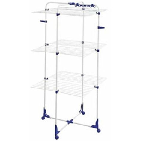 Leifheit – Séchoir à linge tour 34m pliable – Acier et polypropylène – 3 niveaux avec roulettes – Supports pour cintres – 81455