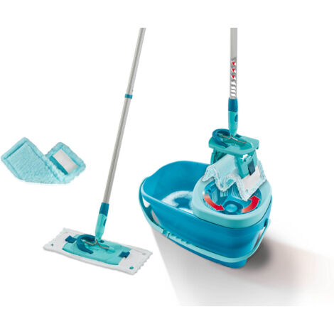 Leifheit – Set CLEAN TWIST M Ergo – Lave-sol avec housse micro duo et housse duster static – Manche télescopique 110-140 cm – Capacité seau 6L