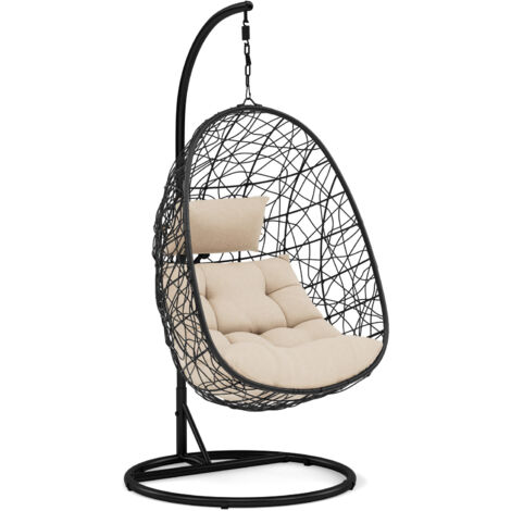 Leila - hängesessel - polyrattan - 1-sitzer - schwarz - schwarz