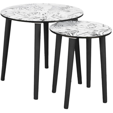 LEILANIE - Lot de 2 Tables Gigognes Plateaux Motif Jungle
