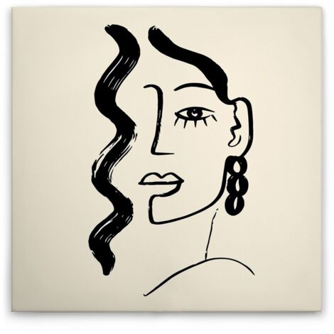 Leinwandbild Abstrakt Oneliner M1-No.51386 - Kunstdruck auf Leinwand in Creme Schwarz - Wandbild 30 x 30 cm