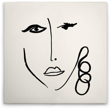 Leinwandbild Abstrakt Oneliner M1-No.51394 - Kunstdruck auf Leinwand in Weiß Schwarz - Wandbild 30 x 30 cm