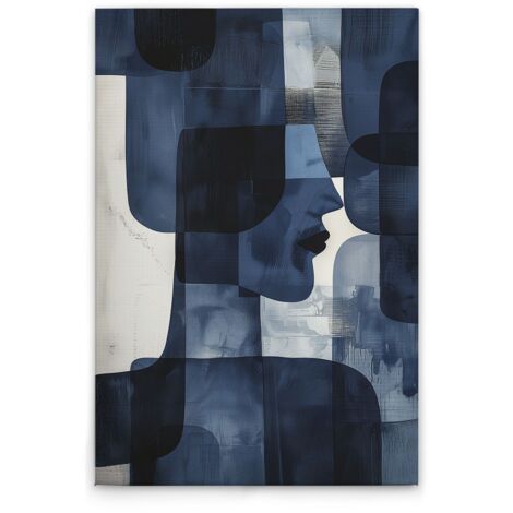Leinwandbild Abstraktes Gesicht M1-No.52084 - Kunstdruck auf Leinwand in Blau Weiß - Wandbild 30 x 45 cm