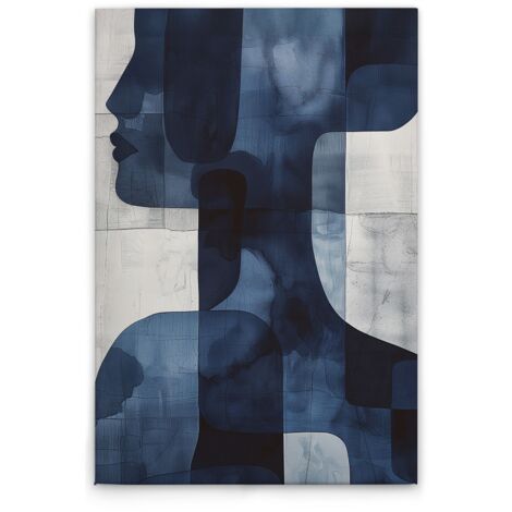 Leinwandbild Abstraktes Gesicht M1-No.52093 - Kunstdruck auf Leinwand in Blau Weiß - Wandbild 80 x 120 cm