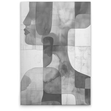 Leinwandbild Abstraktes Gesicht M1-No.52099 - Kunstdruck auf Leinwand in Grau Weiß - Wandbild 30 x 45 cm