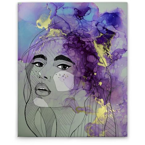 Leinwandbild Aquarell Frau M1-No.50772 - Kunstdruck auf Leinwand in Bunt Grün - Wandbild 40 x 50 cm