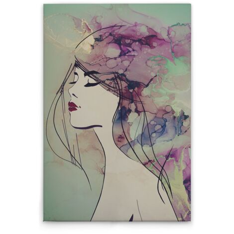 Leinwandbild Aquarell Frau M1-No.50774 - Kunstdruck auf Leinwand in Bunt Grün - Wandbild 30 x 45 cm
