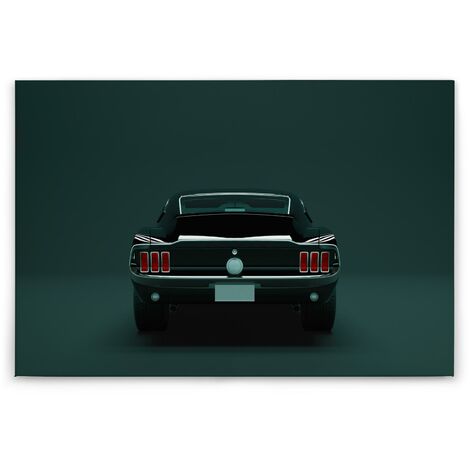 Leinwandbild Auto 60 x 90 cm - Wandbild Grün Schwarz - Keilrahmenbild Mustang Wohnzimmerdeko Wanddeko Wandgemälde