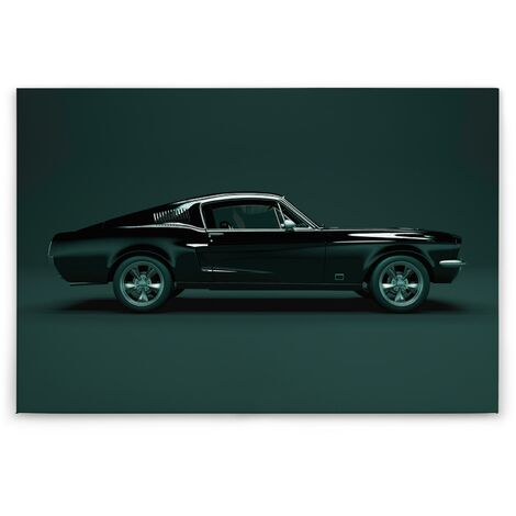 Leinwandbild Auto 60 x 90 cm - Wandbild Grün Schwarz - Keilrahmenbild Mustang Wohnzimmerdeko Wanddeko Wandgemälde
