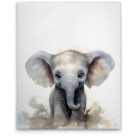 Leinwandbild Baby Elefant Kinderzimmer M1-No.51879 - Kunstdruck auf Leinwand in Weiß Grün - Wandbild 40 x 50 cm