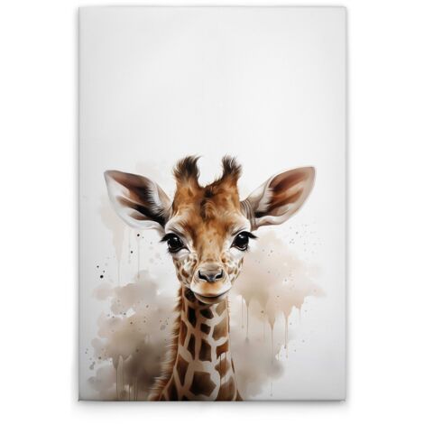 Leinwandbild Baby Giraffe Kinderzimmer M1-No.51891 - Kunstdruck auf Leinwand in Weiß Braun - Wandbild 80 x 120 cm