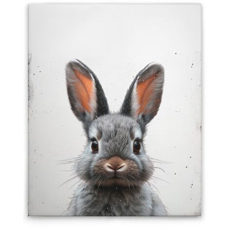 Leinwandbild Baby Hase Kinderzimmer M1-No.51904 - Kunstdruck auf Leinwand in Weiß Grau - Wandbild 40 x 50 cm