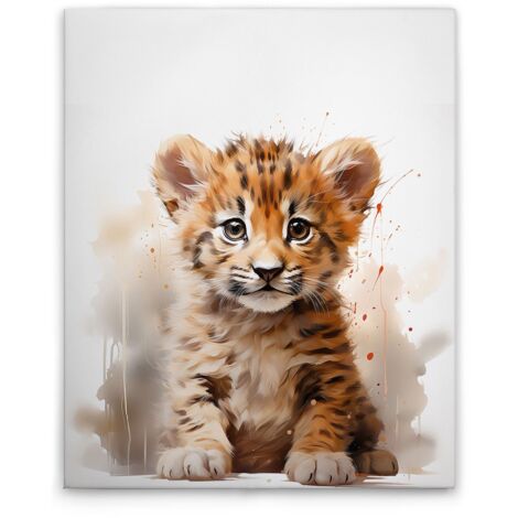 Leinwandbild Baby Tiger Kinderzimmer M1-No.51878 - Kunstdruck auf Leinwand in Weiß Beige - Wandbild 40 x 50 cm