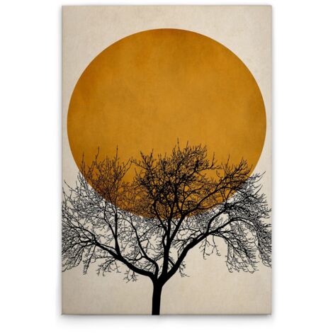 Leinwandbild Baum mit Mond Gold Schwarz M1-No.50680 - Kunstdruck auf Leinwand in Gold Beige - Wandbild 30 x 45 cm