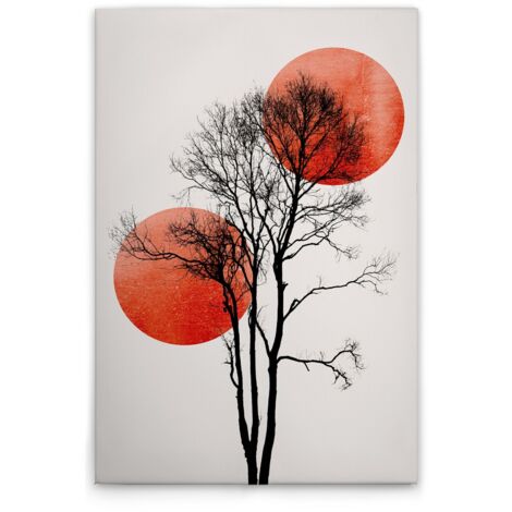 Leinwandbild Baum Schwarz Weiß Rot M1-No.50675 - Kunstdruck auf Leinwand in Creme Schwarz - Wandbild 30 x 45 cm
