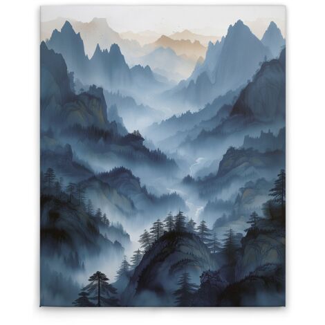 Leinwandbild Berglandschaft M1-No.52134 - Kunstdruck auf Leinwand in Blau Grau - Wandbild 40 x 50 cm