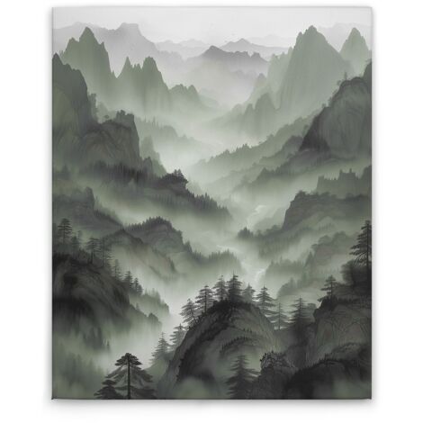 Leinwandbild Berglandschaft M1-No.52135 - Kunstdruck auf Leinwand in Grün Grau - Wandbild 40 x 50 cm