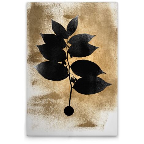 Leinwandbild Blätter Schwarz Gold M1-No.50727 - Kunstdruck auf Leinwand in Creme Gold - Wandbild 30 x 45 cm