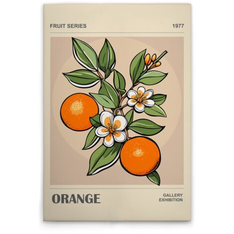 Leinwandbild Blechschild Retro Look Orangen M1-No.51777 - Kunstdruck auf Leinwand in Beige Grün - Wandbild 80 x 120 cm