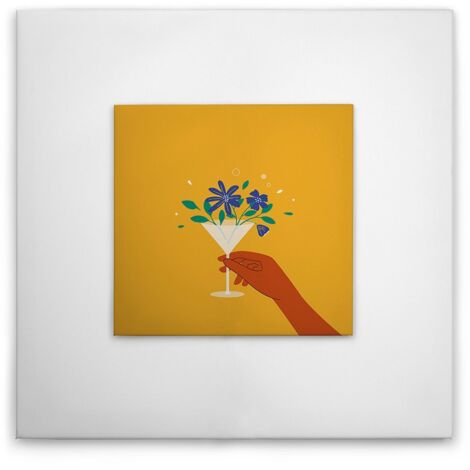 Leinwandbild Blumengläser WG Küche M1-No.51582 - Kunstdruck auf Leinwand in Gelb Weiß - Wandbild 30 x 30 cm