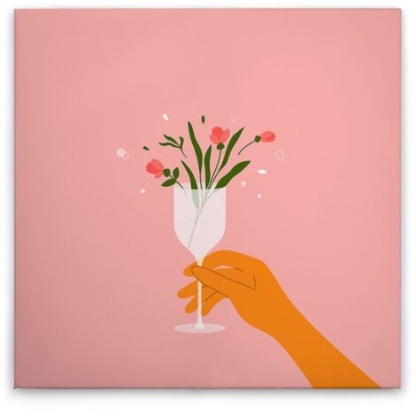 Leinwandbild Blumengläser WG Küche M1-No.51591 - Kunstdruck auf Leinwand in Rosa Weiß - Wandbild 40 x 40 cm