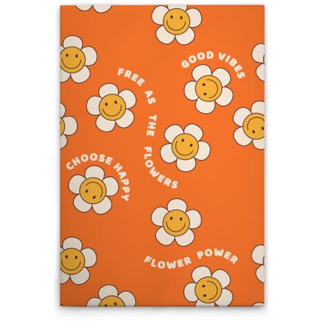 Leinwandbild Bunte Retro Blumen M1-No.51648 - Kunstdruck auf Leinwand in Orange Gelb - Wandbild 30 x 45 cm