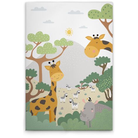 Leinwandbild Dschungel Kinderzimmer M1-No.50649 - Kunstdruck auf Leinwand in Grün Braun - Wandbild 30 x 45 cm