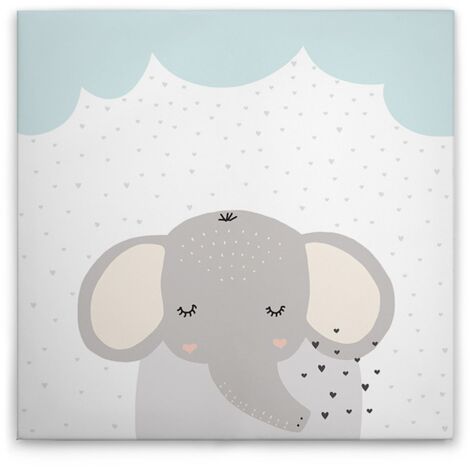 Leinwandbild Elefant Kinderzimmer M1-No.50643 - Kunstdruck auf Leinwand in Weiß Grau - Wandbild 30 x 30 cm