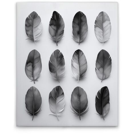 Leinwandbild Federn Grau M1-No.51796 - Kunstdruck auf Leinwand in Schwarz Grau - Wandbild 40 x 50 cm
