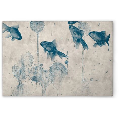 Leinwandbild Fische Gemälde M1-No.50924 - Kunstdruck auf Leinwand in Creme Blau - Wandbild 90 x 60 cm