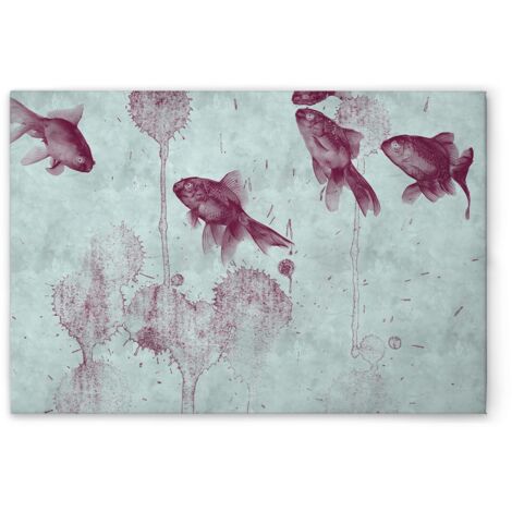 Leinwandbild Fische Gemälde M1-No.50930 - Kunstdruck auf Leinwand in Blau Violett - Wandbild 120 x 80 cm