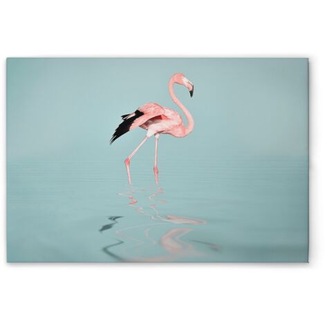 Leinwandbild Flamingo im Wasser M1-No.51076 - Kunstdruck auf Leinwand in Blau Rosa - Wandbild 45 x 30 cm