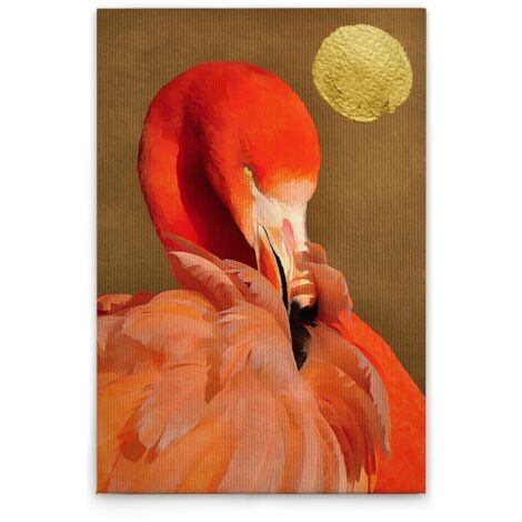 Leinwandbild Flamingo M1-No.50733 - Kunstdruck auf Leinwand in Rot Gold - Wandbild 40 x 60 cm
