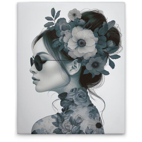 Leinwandbild Flowergirl Blau M1-No.51797 - Kunstdruck auf Leinwand in Blau Grau - Wandbild 40 x 50 cm