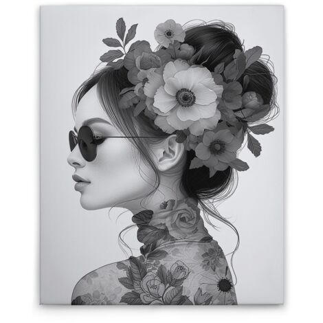 Leinwandbild Flowergirl Grau M1-No.51800 - Kunstdruck auf Leinwand in Schwarz Grau - Wandbild 40 x 50 cm