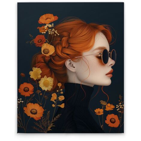 Leinwandbild Flowergirl M1-No.52265 - Kunstdruck auf Leinwand in Orange Blau - Wandbild 40 x 50 cm
