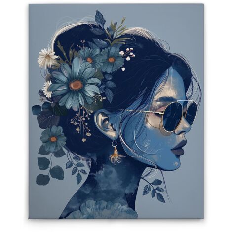 Leinwandbild Flowergirl M1-No.52267 - Kunstdruck auf Leinwand in Blau Beige - Wandbild 40 x 50 cm