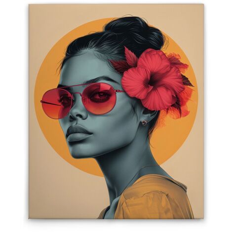 Leinwandbild Flowergirl Retro M1-No.51801 - Kunstdruck auf Leinwand in Gelb Rot - Wandbild 40 x 50 cm