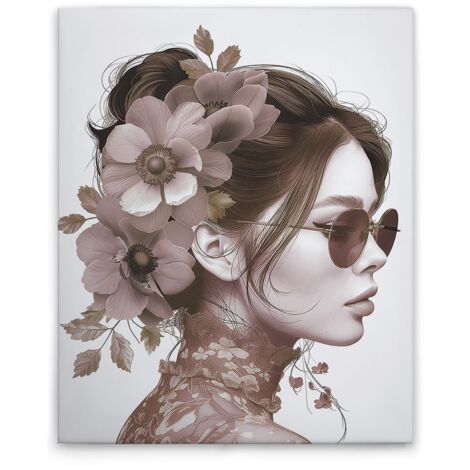 Leinwandbild Flowergirl Rose M1-No.51799 - Kunstdruck auf Leinwand in Rosa Grau - Wandbild 40 x 50 cm