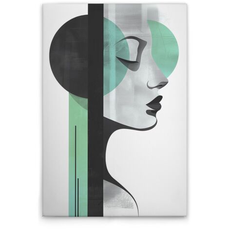 Leinwandbild Frau mit Formen M1-No.52064 - Kunstdruck auf Leinwand in Weiß Schwarz - Wandbild 30 x 45 cm