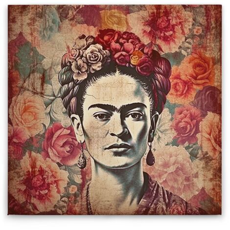 Leinwandbild Frida mit Blumen M1-No.52029 - Kunstdruck auf Leinwand in Bunt - Wandbild 30 x 30 cm